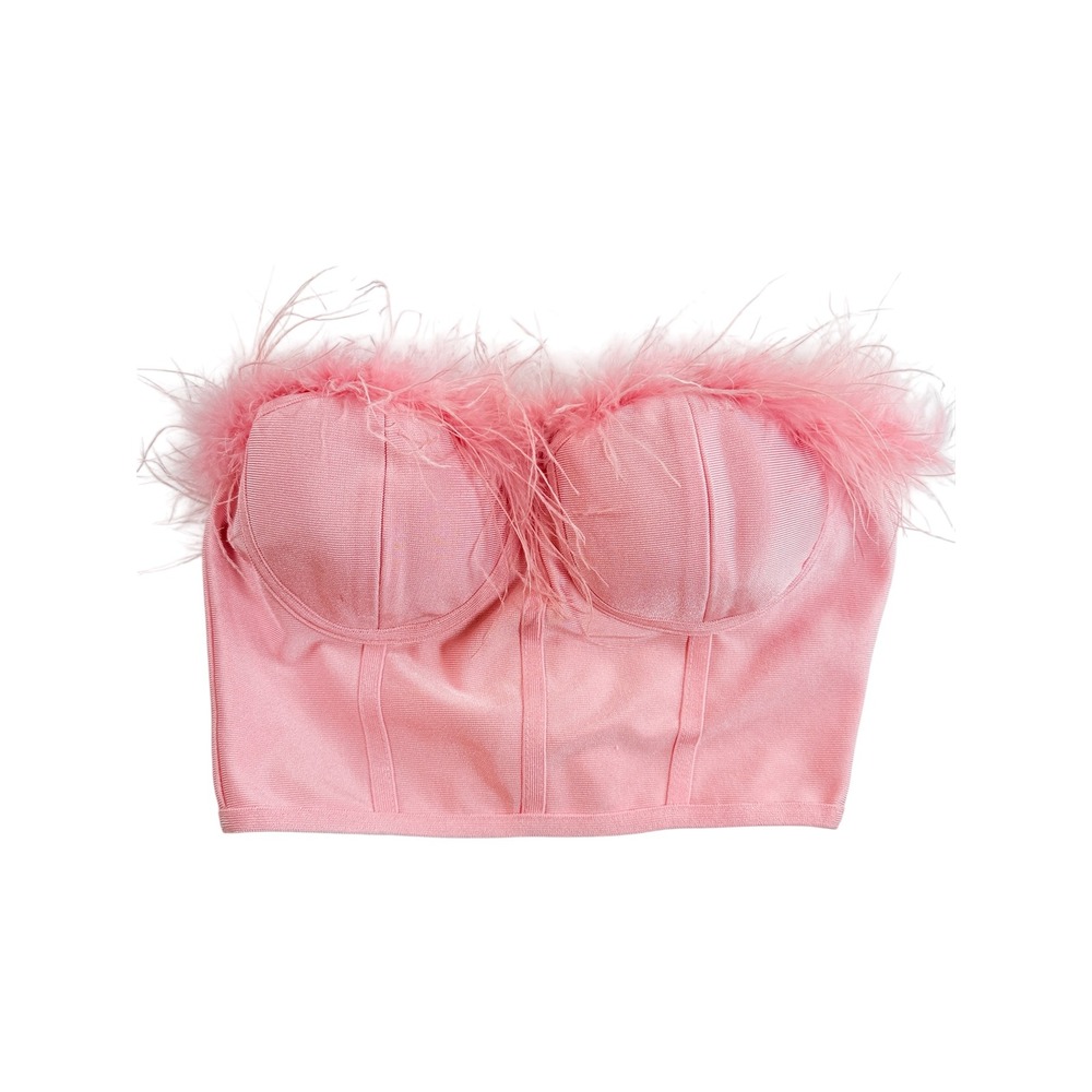 superdown Revolve Ramona Pink Feather Bandage Corset Top Womens S Zip Back - Picture 2 of 10